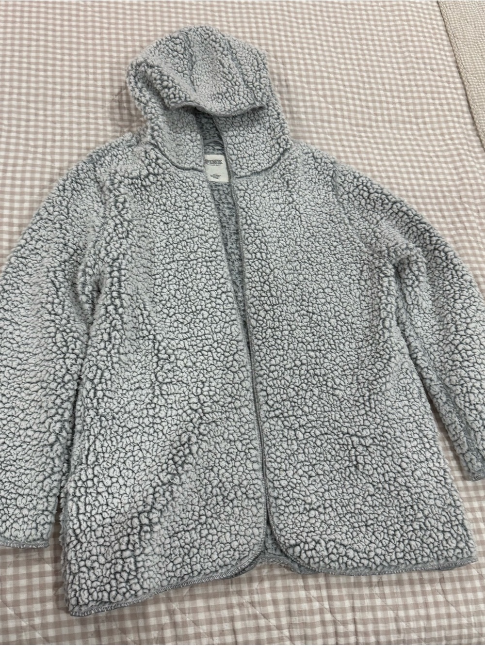 PINK Victoria’s Secret Sherpa Hooded Cardigan Gray One Size Oversized Cozy
